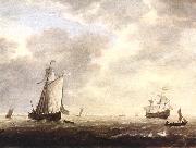 VLIEGER, Simon de A Dutch Man-of-war and Various Vessels in a Breeze r oil painting on canvas